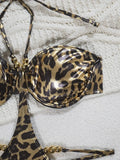 Golden Leopard Halter Underwired One Piece Swimsuit Women Swimwear Female Backless Monokini High Cut Bathing Suit Swim Bodysuit