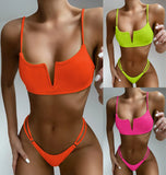 4 Colors Sexy Bikini Women Swimwear Swimsuit Small V-neck Solid Beach Bikinis Set Bathing Suit Female Stroje Kapielowe Damskie