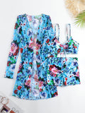 New Sexy 3 Pieces Suit for Women Neck Hanging Bikini Set+Cover-up Swimwear Sunproof Tankini High Waist Shorts Swimsuit Beachwear