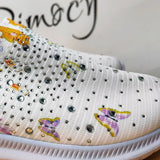 2025 Fashion Crystal Platform Sneakers Women Plus Size Slip On Flowers Printed Flats Woman Breathable Soft Sole Wakling Shoes