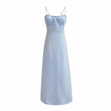 Foridol Spaghetti Strap Tie Up Plaid Dress Women Summer Beach Midi Sundress Strapless Retro Pink Short Vestidos Female Dress