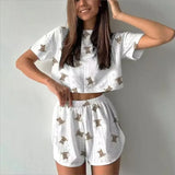 Summer Sleepwear Women's Two-pieces Pajamas Set Breathable Printing Casual Short Sleeved Tops and Shorts Sets Loungewear
