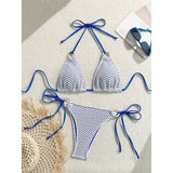Wrinkled Halter Two-Pieces Bikini Set Bikini Female Swimsuit Women Swimwear Strappy High Cut Leg Bathing Suit Bather Swim V7043