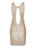 2025 Backless Cut Out Crochet Knitted Tunic Beach Cover Up Cover-ups Beach Dress Beach Wear Beachwear Female Kaftans for Woman