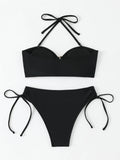 Halter Bandeau Bikinis 2026 Women Sexy Swimsuit Solid Padded High Waist Swimwear Female Bathers Bathing Swimming Swim Suit