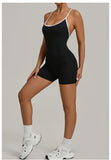 Spring/summer Women's Contrasting Yoga Jumpsuit Hollow Out Cross Back Camisole One Piece Sports Suit Hip Lifting Fitness Romper