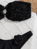 3D Flowers High Leg Cut Bandeau Bikini Women Swimsuit Female Swimwear Two-pieces Bikini Set Bather Bathing Suit Swim Beachwear