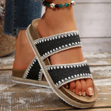 Bohemian Style Platform Slippers Women Plus Size 43 Embroidery Denim Thick Bottom Sandals Woman Open Toe Non Slip Summer Sandles