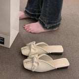 Pearl Slides With Bow Woman Slippers New Collection Original Style Shoes for Women Unique Waterproof Chic and Elegant