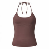 2026 Summer Women Solid Color Basic Vest Tie-up Halter U Neck Sleeveless Slim Fit Tank Tops Trendy Open Back Cami Streetwear