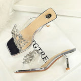 BIGTREE New Crystal Slippers Shoes Women Fine High Heels Transparent Sandals Female Slippers Sexy Outside Beaded Beach Shoes