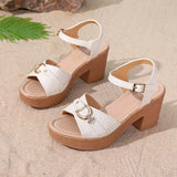 Summer White Thick High Heel Sandals Women Plus Size 42 Ankle Buckle Platform Sandles Woman Peep Toe Casual Sandalias Mujer