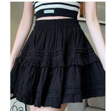 Sweet Cute Lace Mini Skirt Women Kawaii White Ruffles Pleated Short Skirts Woman 2025 Summer Korean High Waist A Line Skirts