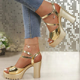 Luxury Gold Chunky High Heeled Sandals Women Fashion Buckle Strap High Heels Shoes for Woman Summer Peep Toe Platform Sandles