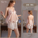 Elegant Strap Padded Sexy Loungewear Set Camisole And Shorts Two-piece Set Bowknot Pajamas For Women Summer Style Charming BE8K