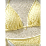 High Cut Leg Two-Pieces Bikini Set Bather Bathing Suit Swim Wrinkled Crinkled Halter Bikini Women Swimwear Female Swimsuit M125