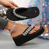 Luxury Rhinestone Wedges Slippers Women 2025 Summer Lightweight Platform Flip Flops Woman Plus Size 36-43 Clip Toe Beach Sandals