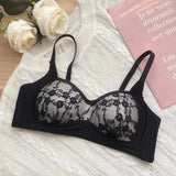 Summer Lace Half Cup Bra Small Bust Beachwear Gathering Light Support Pure Bralette Ultra Thin Wirefree Set AU MOYISU S-XL-32-38