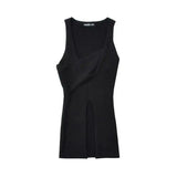 Stylish Cross-over Irregular Neckline Sleeveless Knitted Vest For Women Niche Sexy Slit Slim-fit Top CasualPure Desire 0FY1
