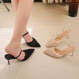 Sexy Pointed Toe Thin High Heel Slippers Women Plus Size 34-43 Stiletto Heeled Party Shoes Woman Elegant Slip On Sandals Ladies