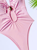 2026 Summer Women's One-piece Suit Swimwear Sexy Hollow Out Neck Lace-up Bodysuit Beachwear High Waist Push Up Bathing Suits