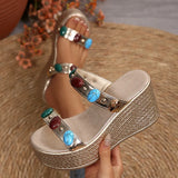 Fashion Gems Chunky Wedges Sandals Women Summer Plus Size 43 Platform Slippers Woman 2026 Gold Super High Heeled Sandalias Mujer