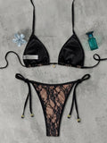 Sexy Black Lace Micro Bikini 2026 Mujer Women Shell Ornament Push Up Bra Bandage Triangle Swimsuit Beach Bathing Suit Swimwear
