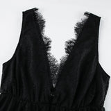 Sexy Deep V-neck Sleeveless Lace Dress Streetwear Women 2026 Backless Tunics A-line Party Dresses Long Maxi Robe Black White