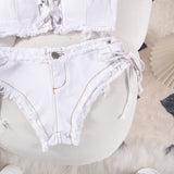DEKA Retro Women Bikini Denim Suits Summer Halter Camis+ Mini Pant Lingerie Fashion Vacation Swimsuits Sexy Bra&Briefs Sets