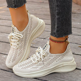 Spring Summer Breathable Mesh Sport Shoes Women Slip On Hollow Out Knitted Flats Shoes Woman Plus Size 43 Thick Sole Sneakers