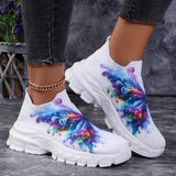 Fashion Butterfly Print Knit Sneakers for Women Breathable Mesh Platform Sneakers Shoes Woman Plus Size Thick Sole Walking Shoes
