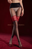 Polka Dot Fake Two-Piece Lace Long Pantyhose Aurora Glossy Open Crotch Two-Tone Spliced Sexy Pantyhose Solid Color Elegant 8WS3