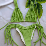 New Bandage Stripes Brazilian Bikini Swimwear Women's Swimsuit Two Piece Set Female Sexy Lace up Mujer Beachwear Summer
