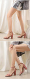 Beige Suede Ankle Strap Block Heel Sandals for Women, Round Open Toe with Rhinestone Accent, Multiple Colors Available