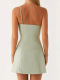 Women's Summer 3D Flower Mini Dress One Shoulder Spaghetti Strap Solid Color Slim Fit Dresses Party Clubwear