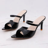 Bare colored patent leather sandals for women wearing slippers, slim heels, round toe, exposed toes, sexy new summer high heels