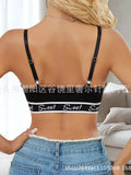 Sensational Black Sweetheart Bra With Adorable Sweet Embroidery And Lace Trim For Top Charming Thin Letter Print Vest YO2O