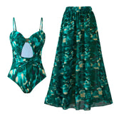 Floral Retro Printed Swimsuit with Cover up Women's Sexy Swimwear Bikini Female Bodysuit Bathingsuit Beachwear 2025