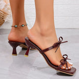 Zoki Elegant Bowknot High Heels Sandals Women Square Toe Design Thin Heels Slippers Woman Fashion Slip On Party Shoes Female