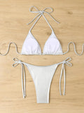 Sexy Shiny Silver Bikini Set Women Push Up Micro Swimsuit 2025 Brazilian Beach Bathing Suit Tie Side Thong Swimwear Biquini