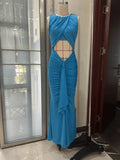 Sexy Hot Girl Party Dresses Solid Color Hollow Out Folds Package Hip Slim Sleeveless Long Dress Lady Club Parties Prom Vestidos