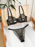 French Style Sexy See-through Lace Underwear Set with Gold Chain High-end Luxury Women's Bra And G-string Set