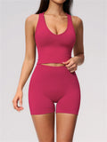Seamless Yoga Sets Women Breathable V Neck Shockproof Sports Vest Fitness Suit Outwear High Waist Shorts Training Fitness Suit