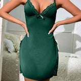 Women Summer Nightdress Backless Deep V Neck Spaghetti Strap Sleeveless Sleepwear Lace Trim Split Hem Nightie Night Slip Dress