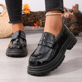 Patent Leather Chunky Platform Loafers Women British Style Plus Size 43 Thick Heel Pumps Woman Slip On Round Toe Oxford Shoes