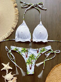 2026 New Women's Swimsuit Neck Hanging Bikini Set Split Beach Swimsuit 2-piece Set with Tassel Decoration