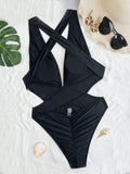 Sexy Solid Back Cross 2024 Swimsuit One Piece Backless Wrinkle Bikini Thong Swimwear Bodysuits Women Biquini Bathing Suits