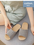 Breathable Linen Slippers For Women Men Summer House Shoes Striped Design Soft Sole Anti-Slip Couples Home Floor Cotton Slides