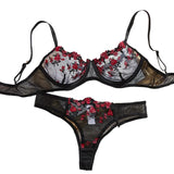 Fairy Sexy Lingerie Women Transparent Bralette 2-Piece Underwear Sets Floral Embroidery Steel Ring Bra And Panty Exotic Set