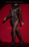 Shiny Smooth Bodysuits Nightclub Long Sleeves One-Piece Sexy Crotchless Thin Bodysuits Transparent Mesh Bodysuits Charming ZQVO